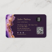 Carte De Visite Logo code QR et marbre doré à l'agate violette mod (Dos)