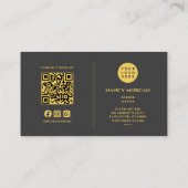 Carte De Visite Logo Code QR Monogramme Or Noir Barber (Dos)
