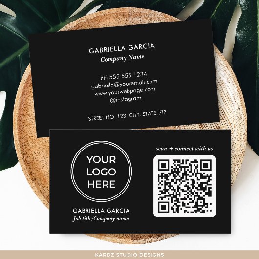 Carte de visite Logo Code QR Noir Moderne