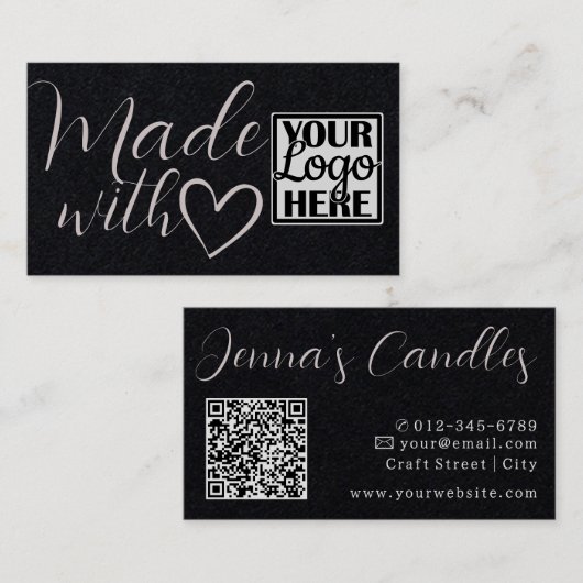 Carte De Visite Logo Code QR Papier Kraft simple fait avec amour (Devant / Derrière)