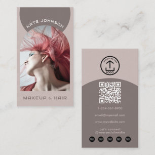 Carte De Visite Logo Code QR Photo Coiffure Maquillage Moderne Boh