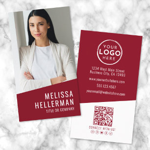 Carte De Visite Logo Code QR Photo Contemporain Rouge Vertical