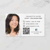 Carte De Visite Logo code QR photo facebook blanc noir premium (Dos)