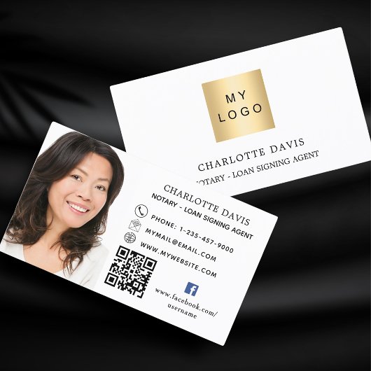 Carte De Visite Logo code QR photo facebook blanc noir premium