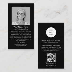 Carte De Visite Logo Code QR Photo Minimaliste Moderne Noir Blanc