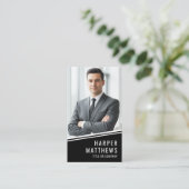 Carte De Visite Logo Code QR Photo Noir Vertical (Debout devant)