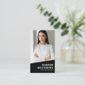 Carte De Visite Logo Code QR Photo Noir Vertical (Debout devant)