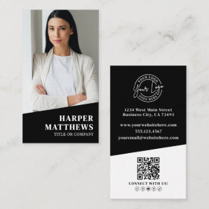 Carte De Visite Logo Code QR Photo Noir Vertical