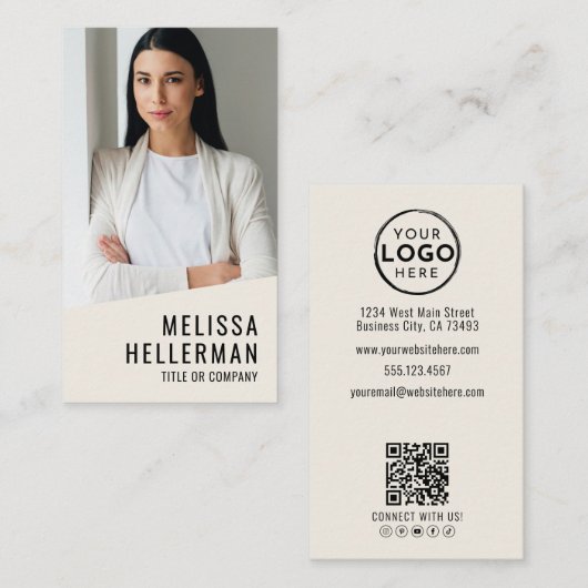 Carte De Visite Logo Code QR Photo Professionnel Vertical (Devant / Derrière)