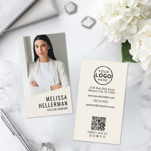 Carte De Visite Logo Code QR Photo Professionnel Vertical