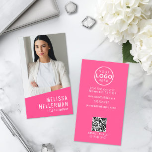 Carte De Visite Logo Code QR Photo Rose Vertical
