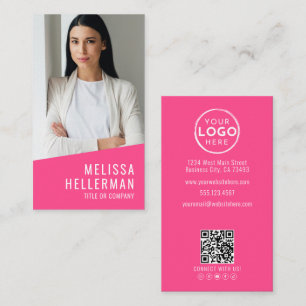 Carte De Visite Logo Code QR Photo Rose Vertical