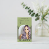 Carte De Visite Logo code QR photo vert maquillage arche moderne (Debout devant)