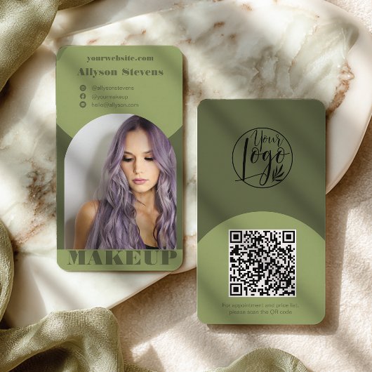 Carte De Visite Logo code QR photo vert maquillage arche moderne