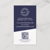 Carte De Visite Logo Code QR Photo Vertical Bleu Marine (Dos)