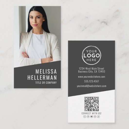 Carte De Visite Logo Code QR Photo Vertical Moderne (Devant / Derrière)