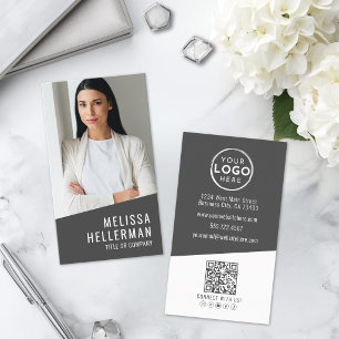 Carte De Visite Logo Code QR Photo Vertical Moderne