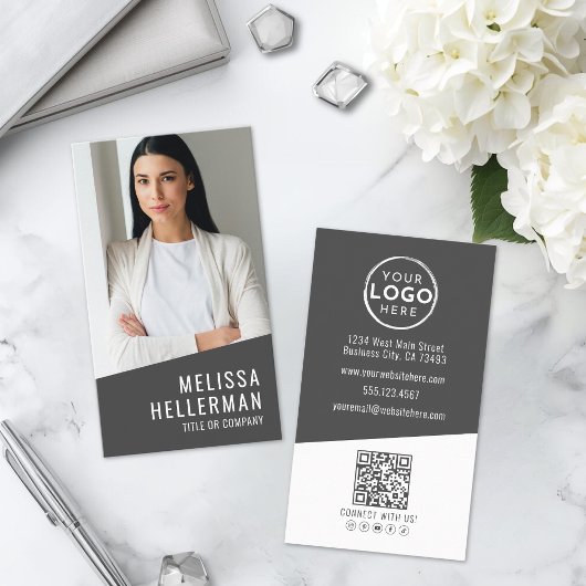 Carte De Visite Logo Code QR Photo Vertical Moderne