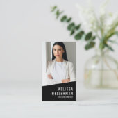 Carte De Visite Logo Code QR Photo Vertical Moderne Noir (Debout devant)