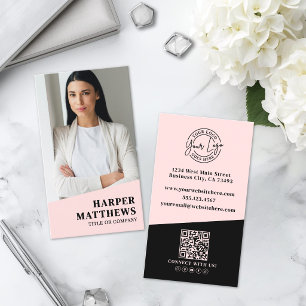 Carte De Visite Logo Code QR Rose Pâle