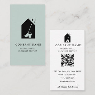 Carte De Visite Logo Code QR Sarcelle Services de Nettoyage de Pro