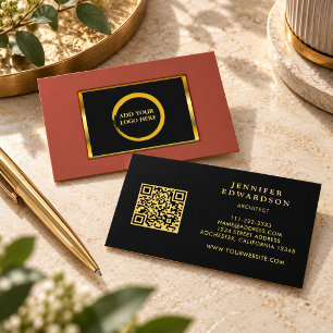 Carte De Visite Logo code QR terre cuite or noir moderne