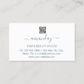 Carte De Visite Logo Coiffeur maquillage Artiste bleu QR Code Blan (Dos)