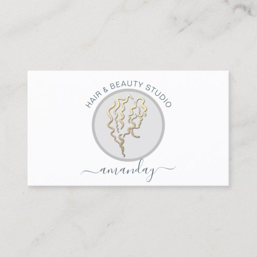 Carte De Visite Logo Coiffeur maquillage Artiste bleu QR Code Blan (Devant)