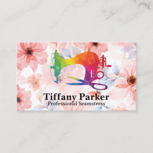Carte De Visite Logo coloré de machine à coudre   Fleurs