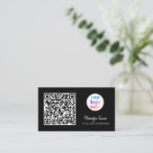 Carte De Visite Logo commercial code QR noir moderne professionnel (Debout devant)