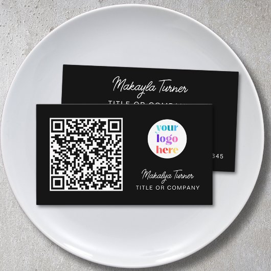 Carte De Visite Logo commercial code QR noir moderne professionnel