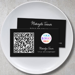 Carte De Visite Logo commercial de code QR noir moderne profession