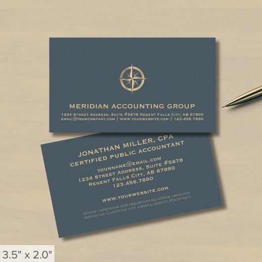Carte De Visite Logo Compass professionnel simple