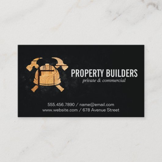 Carte De Visite Logo Construction | Bois | Casque Marteaux (Devant)