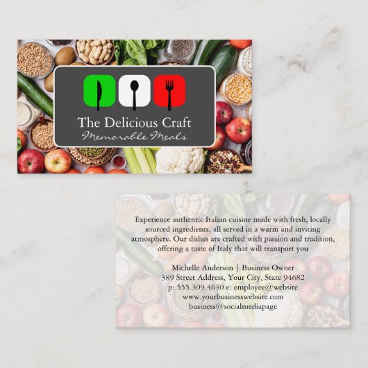 Carte De Visite Logo Cuisine italienne | Produits frais (Devant / Derrière)