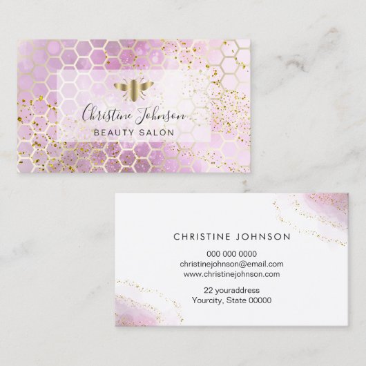 Carte De Visite logo d'abeille dorée nid d'abeille (Devant / Derrière)