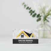 Carte De Visite Logo d'accueil | Carreaux de Marbre blanc | Cuir (Debout devant)