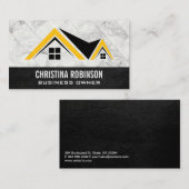 Carte De Visite Logo d'accueil | Carreaux de Marbre blanc | Cuir (Devant / Derrière)