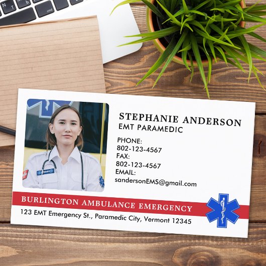 Carte De Visite Logo d'ambulance d'urgence EMT paramétré sur mesur