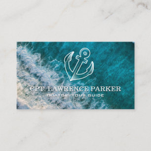 Carte De Visite Logo d'ancre   Vagues océaniques   Bateau