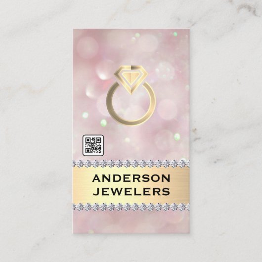 Carte De Visite Logo d'anneau de diamant or | Code QR (Devant)
