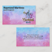 Carte De Visite Logo de bar à cocktails | Arrière - plan aquarelle (Devant / Derrière)