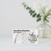Carte De Visite Logo de bar à cocktails | Blanc marbre (Debout devant)