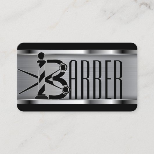 Carte De Visite Logo de barbier noir et argent (Devant)