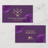 Carte De Visite Logo de beauté florale pourpre Cheveux et maquilla (Devant / Derrière)
