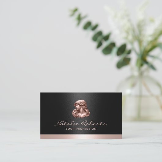 Carte De Visite Logo de Beauté Rose moderne Salon & SPA Noir (Debout devant)