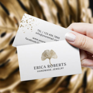 Carte De Visite Logo de bijouterie Gold Botanical Ginkgo