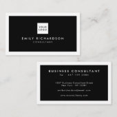 Carte De Visite Logo de bordure blanche noire élégant (Devant / Derrière)