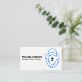 Carte De Visite Logo de bouclier de sécurité technologique bleu mo (Debout devant)