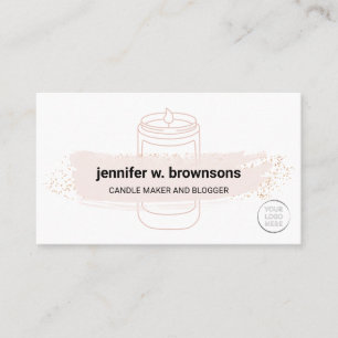 Carte De Visite Logo de bougie de soja élégant simple rose blanc